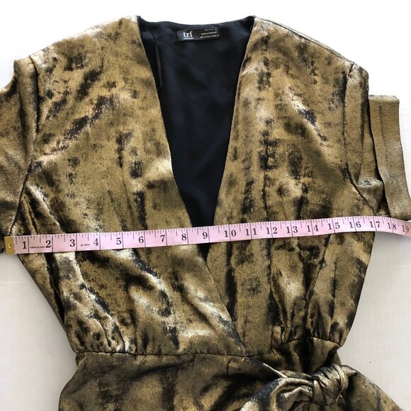 Zara TRF Collection Gold Metallic Wrap Dress Womens Size XS Short Sleeve - Picture 9 of 12